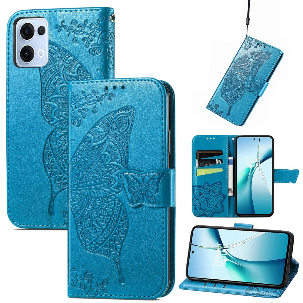 For Oppo Reno13 5G (Global) Case with Strap Butterfly Pattern PU Leather Wallet Phone Cover