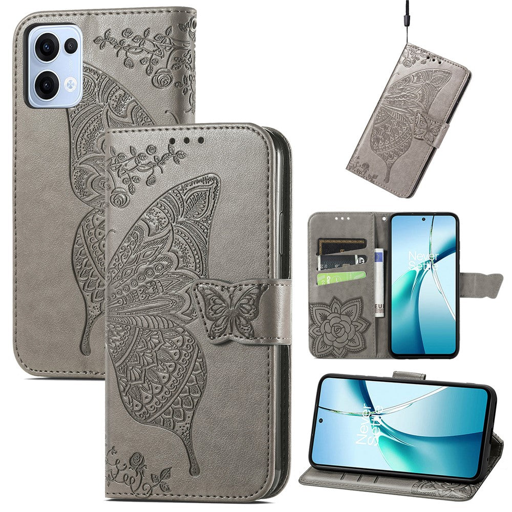 For Oppo Reno13 5G (Global) Case with Strap Butterfly Pattern PU Leather Wallet Phone Cover