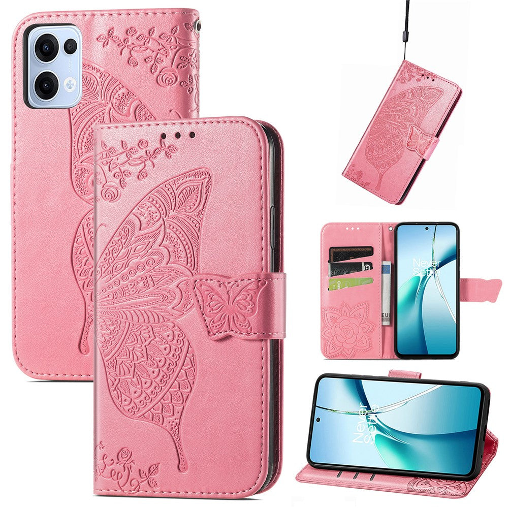 For Oppo Reno13 5G (Global) Case with Strap Butterfly Pattern PU Leather Wallet Phone Cover
