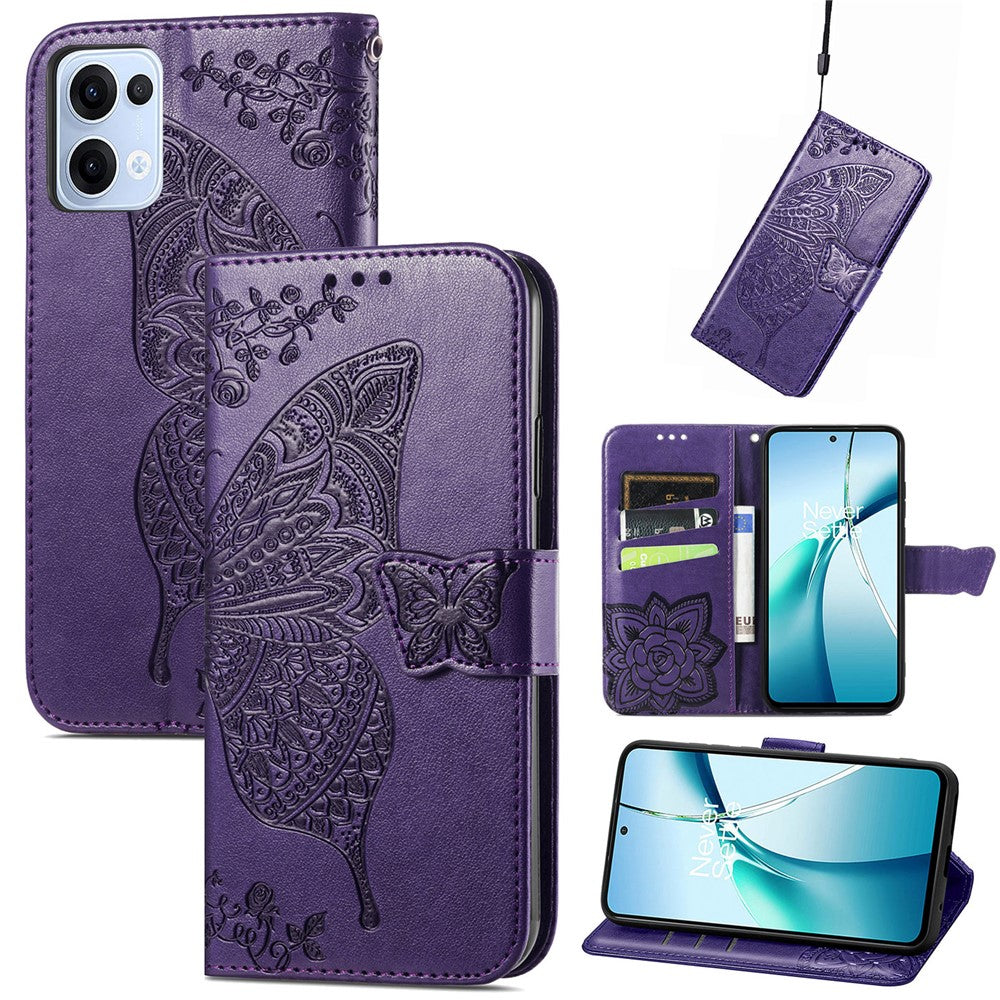 For Oppo Reno13 5G (Global) Case with Strap Butterfly Pattern PU Leather Wallet Phone Cover