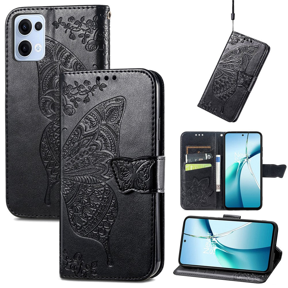 For Oppo Reno13 5G (Global) Case with Strap Butterfly Pattern PU Leather Wallet Phone Cover