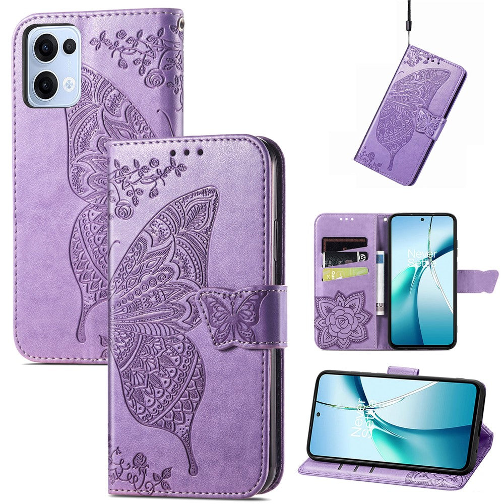 For Oppo Reno13 5G (Global) Case with Strap Butterfly Pattern PU Leather Wallet Phone Cover