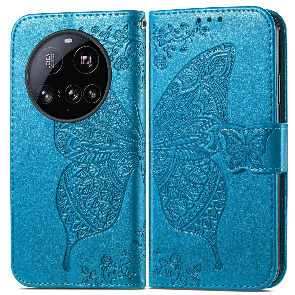 For Xiaomi 15 Ultra Case with Strap Butterfly Pattern PU Leather Wallet Phone Cover