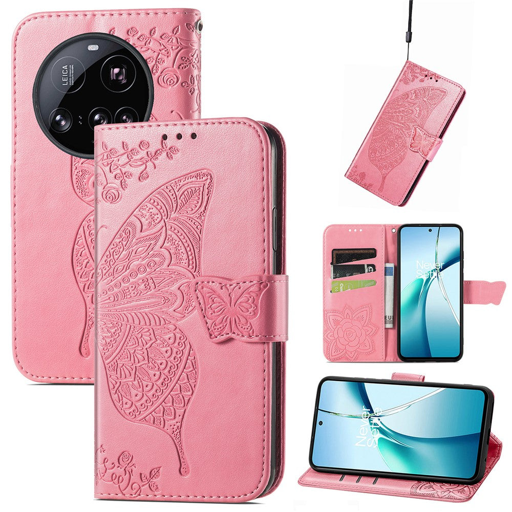 For Xiaomi 15 Ultra Case with Strap Butterfly Pattern PU Leather Wallet Phone Cover