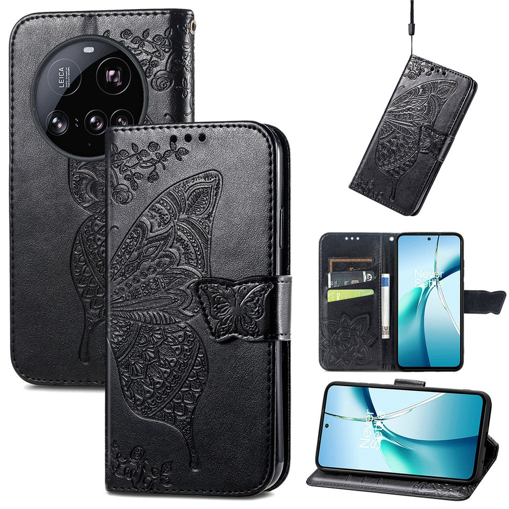 For Xiaomi 15 Ultra Case with Strap Butterfly Pattern PU Leather Wallet Phone Cover