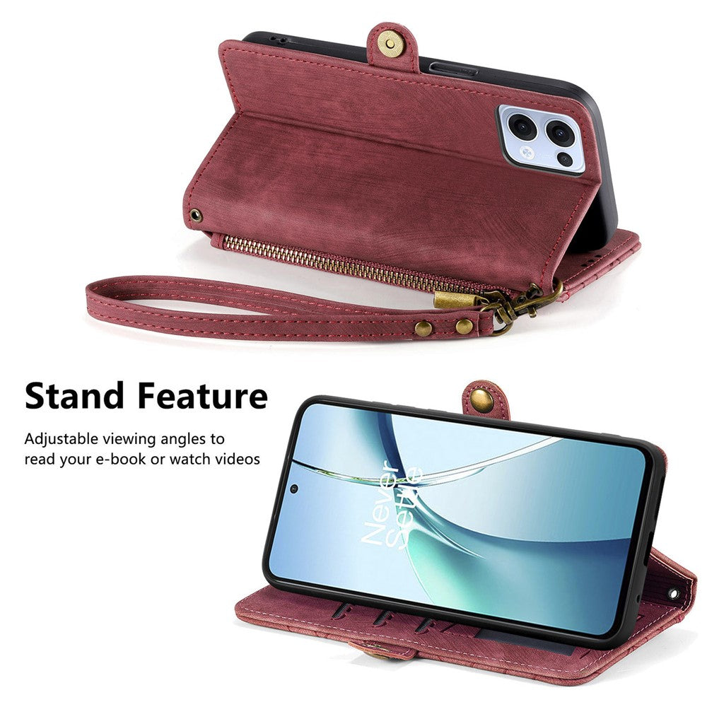 For Oppo Reno13 5G (Global) Zipper Wallet Case Geometry Lines Leather Phone Cover with Strap