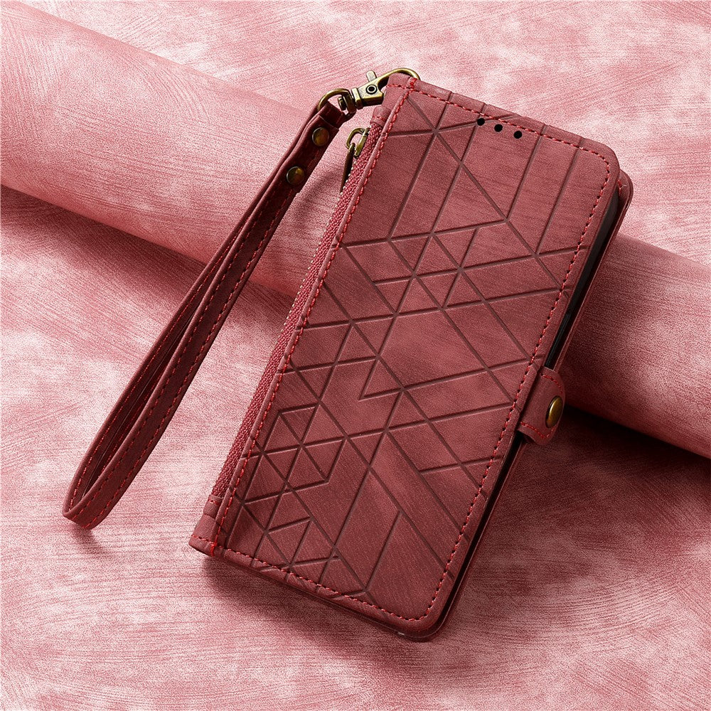 For Oppo Reno13 5G (Global) Zipper Wallet Case Geometry Lines Leather Phone Cover with Strap