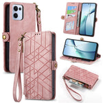 For Oppo Reno13 5G (Global) Zipper Wallet Case Geometry Lines Leather Phone Cover with Strap