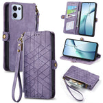 For Oppo Reno13 5G (Global) Zipper Wallet Case Geometry Lines Leather Phone Cover with Strap
