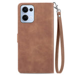 For Oppo Reno13 5G (Global) Zipper Wallet Case with Strap Flower Imprint PU Leather Phone Cover