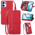 For Oppo Reno13 5G (Global) Zipper Wallet Case with Strap Flower Imprint PU Leather Phone Cover