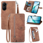 For Xiaomi Poco X7 Pro 5G Zipper Wallet Case with Strap Flower Imprint PU Leather Phone Cover