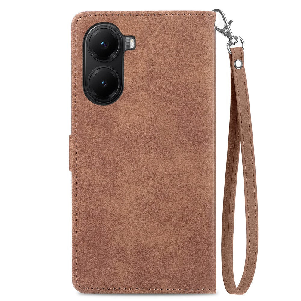 For Xiaomi Poco X7 Pro 5G Zipper Wallet Case with Strap Flower Imprint PU Leather Phone Cover