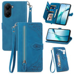 For Xiaomi Poco X7 Pro 5G Zipper Wallet Case with Strap Flower Imprint PU Leather Phone Cover