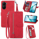 For Xiaomi Poco X7 Pro 5G Zipper Wallet Case with Strap Flower Imprint PU Leather Phone Cover