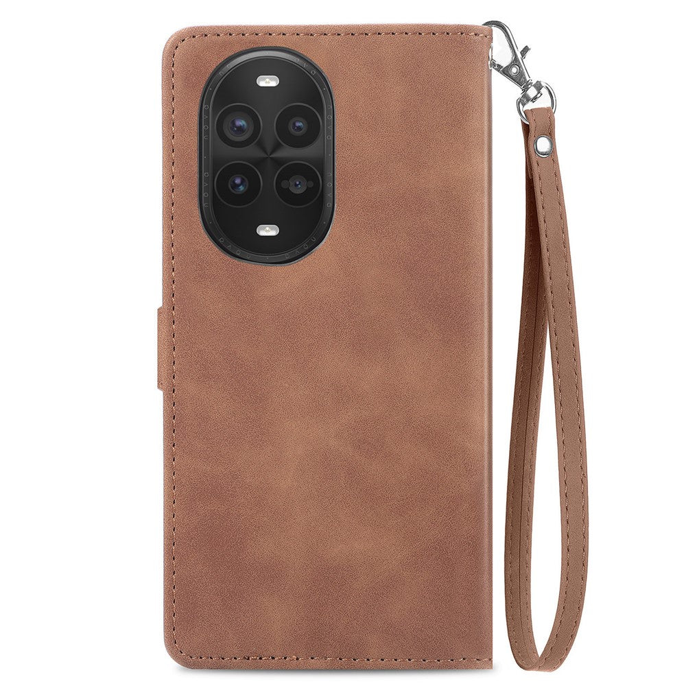For Huawei nova 13 Pro 5G Zipper Wallet Case with Strap Flower Imprint PU Leather Phone Cover