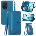 For Huawei nova 13 Pro 5G Zipper Wallet Case with Strap Flower Imprint PU Leather Phone Cover