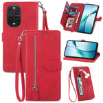 For Huawei nova 13 Pro 5G Zipper Wallet Case with Strap Flower Imprint PU Leather Phone Cover