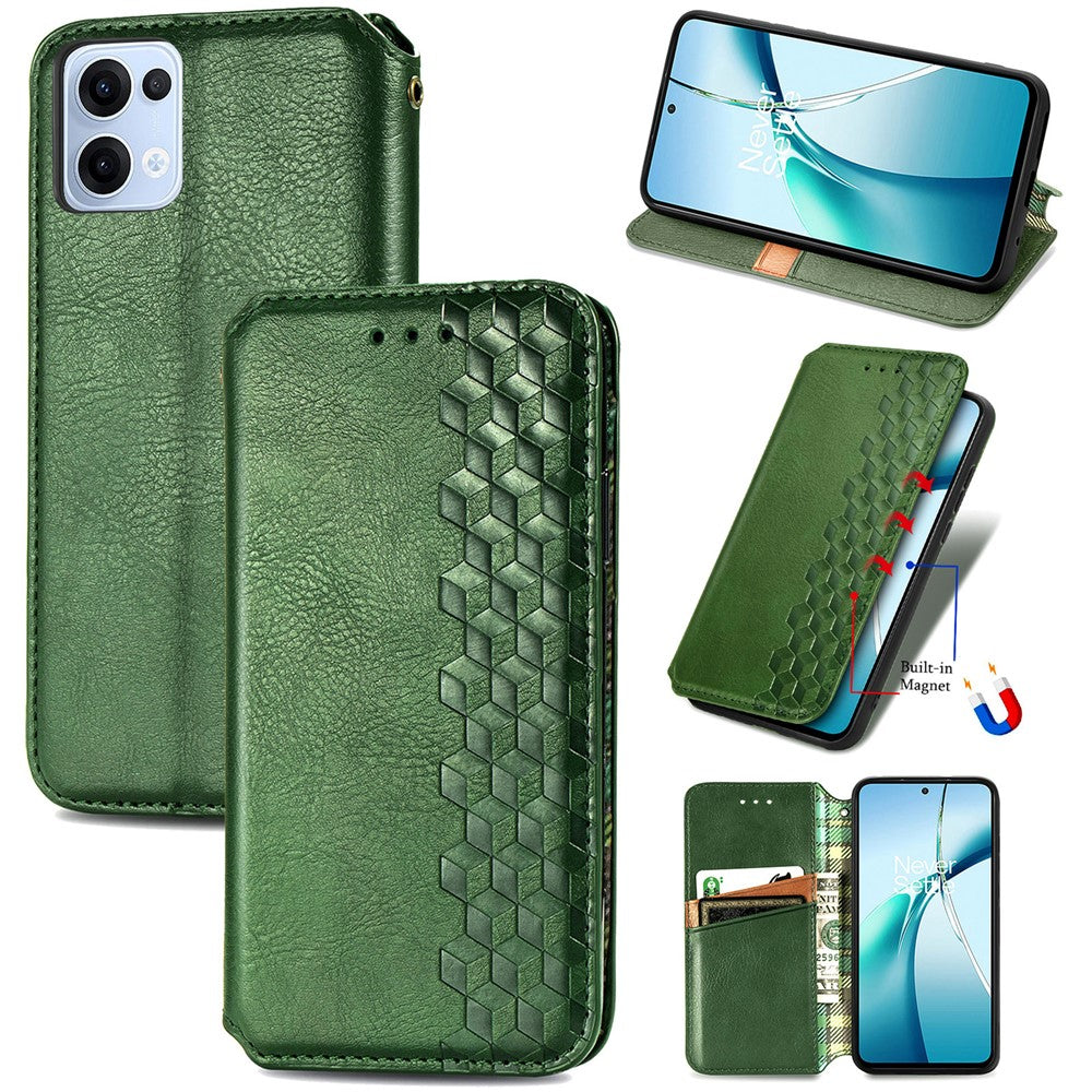 For Oppo Reno13 5G (Global) Case Rhombus Imprint PU Leather Wallet Phone Cover