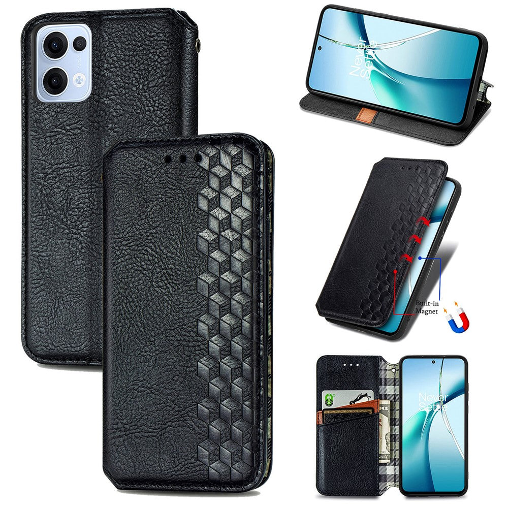 For Oppo Reno13 5G (Global) Case Rhombus Imprint PU Leather Wallet Phone Cover