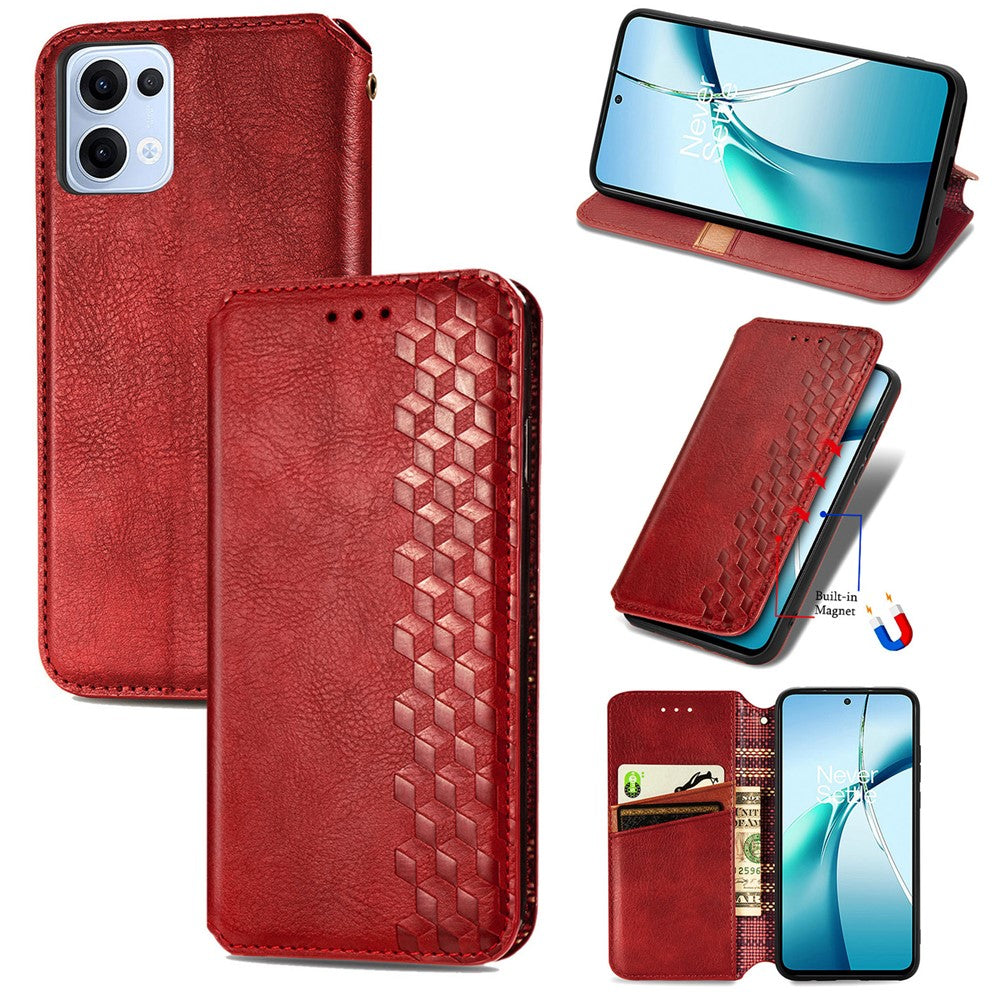 For Oppo Reno13 5G (Global) Case Rhombus Imprint PU Leather Wallet Phone Cover