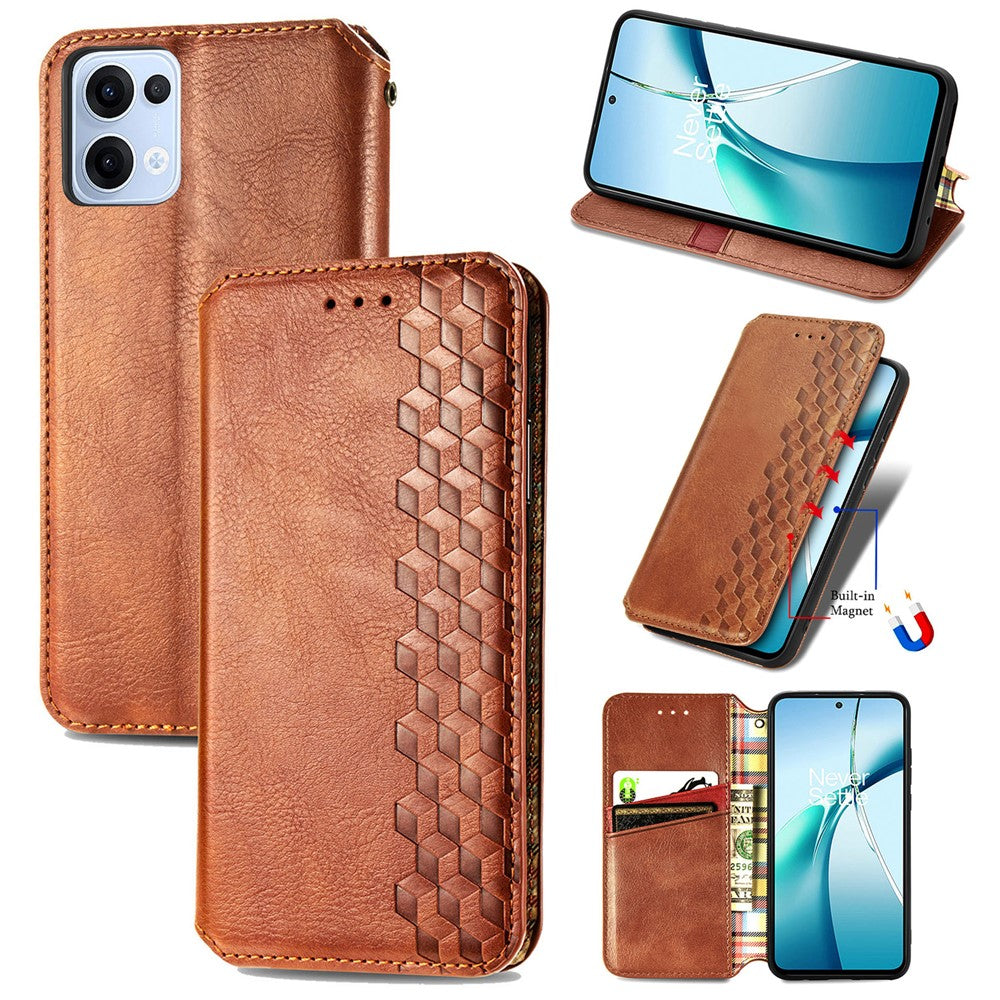 For Oppo Reno13 5G (Global) Case Rhombus Imprint PU Leather Wallet Phone Cover