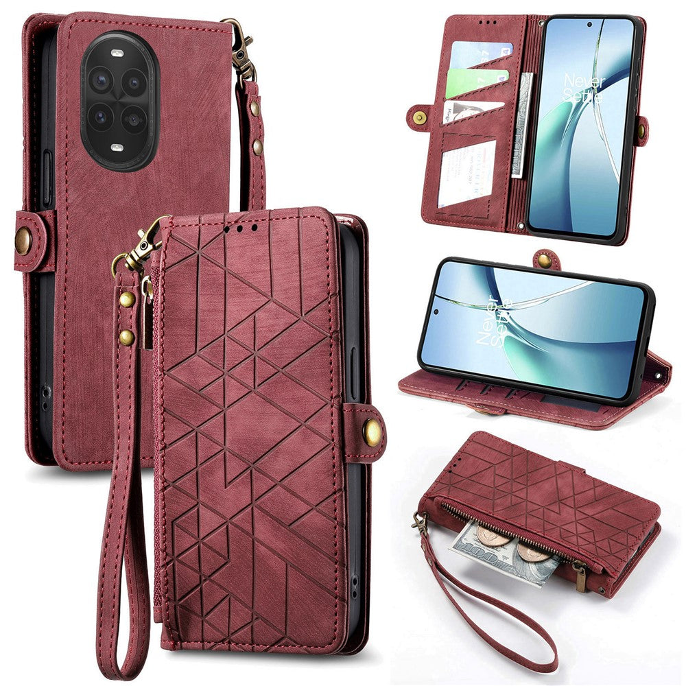 For Huawei nova 13 Pro 5G Zipper Wallet Case Geometry Lines Leather Phone Cover with Strap