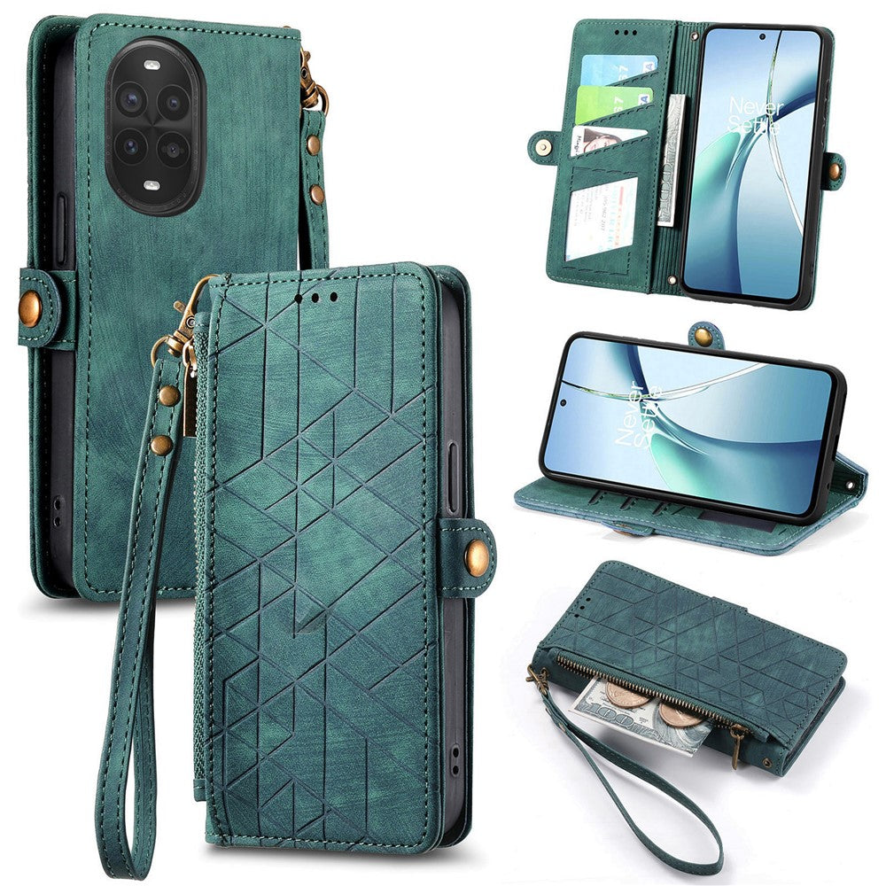 For Huawei nova 13 Pro 5G Zipper Wallet Case Geometry Lines Leather Phone Cover with Strap