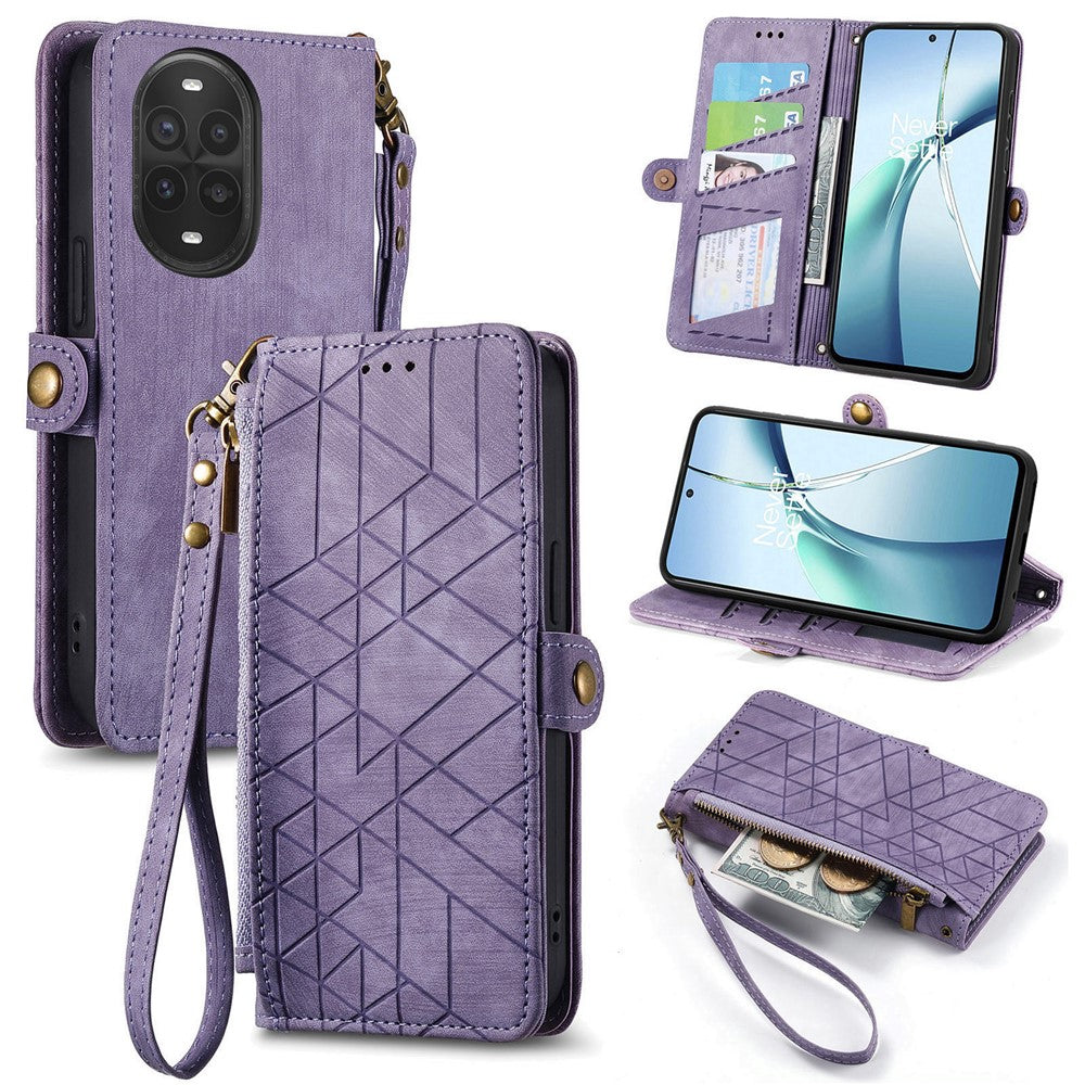 For Huawei nova 13 Pro 5G Zipper Wallet Case Geometry Lines Leather Phone Cover with Strap