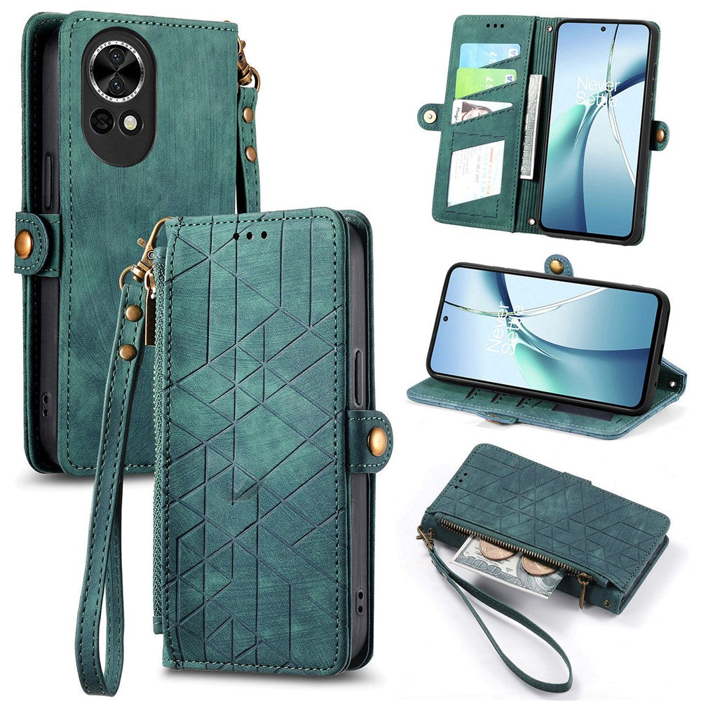 For Huawei nova 13 5G Zipper Wallet Case Geometry Lines Leather Phone Cover with Strap