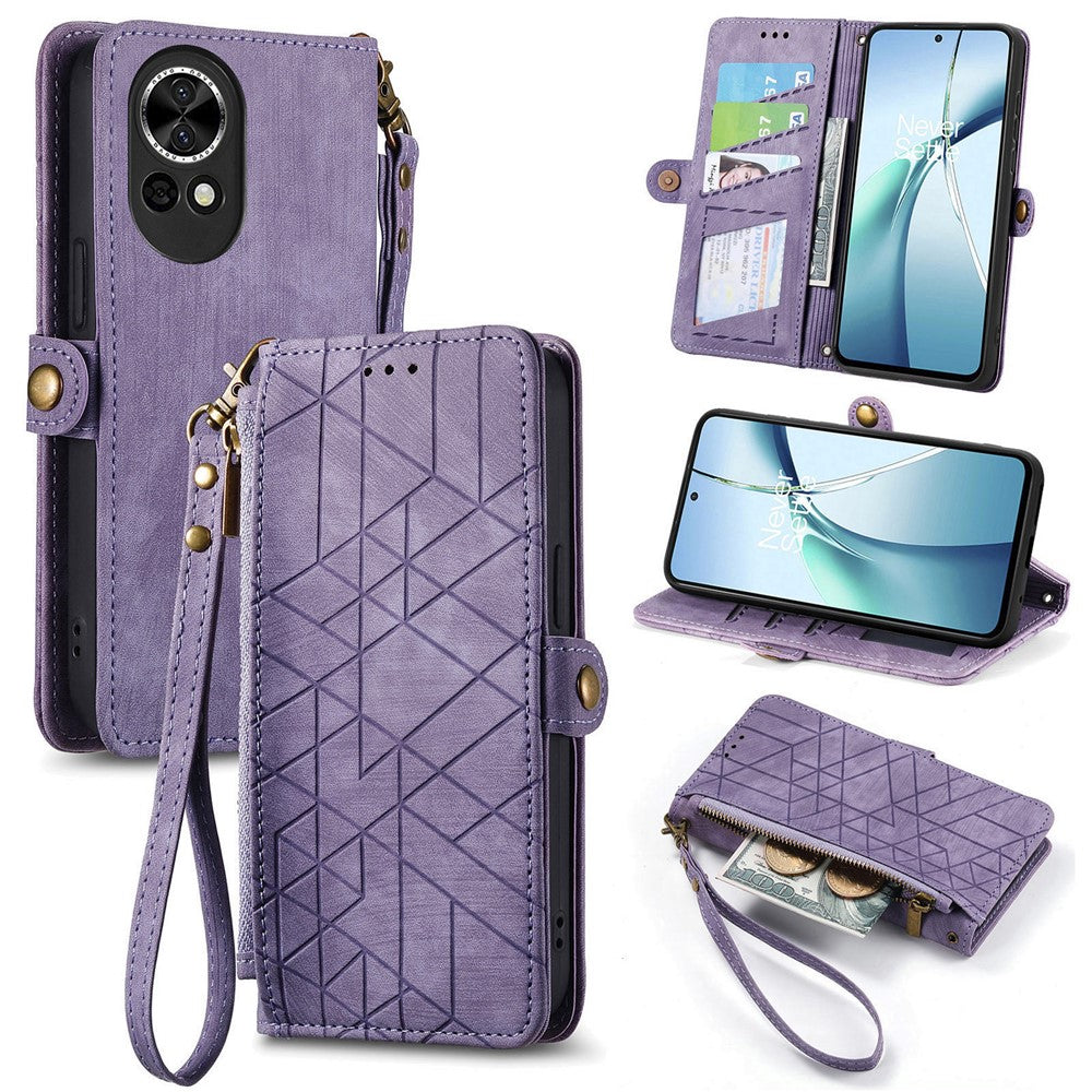 For Huawei nova 13 5G Zipper Wallet Case Geometry Lines Leather Phone Cover with Strap
