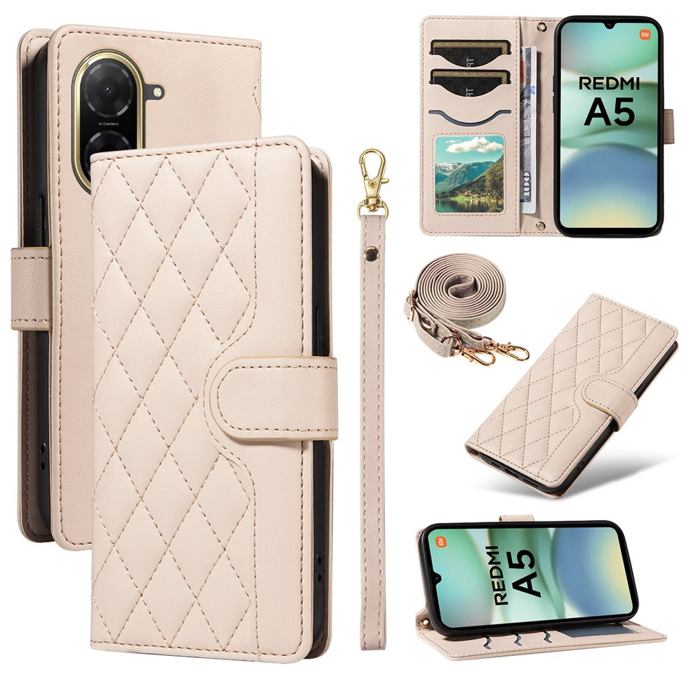 For Xiaomi Redmi A5 NFC (EU) (173.45mm) Wallet Case Rhombus Leather Phone Cover with Strap