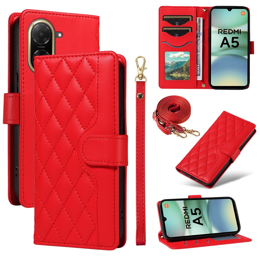 For Xiaomi Redmi A5 NFC (EU) (173.45mm) Wallet Case Rhombus Leather Phone Cover with Strap