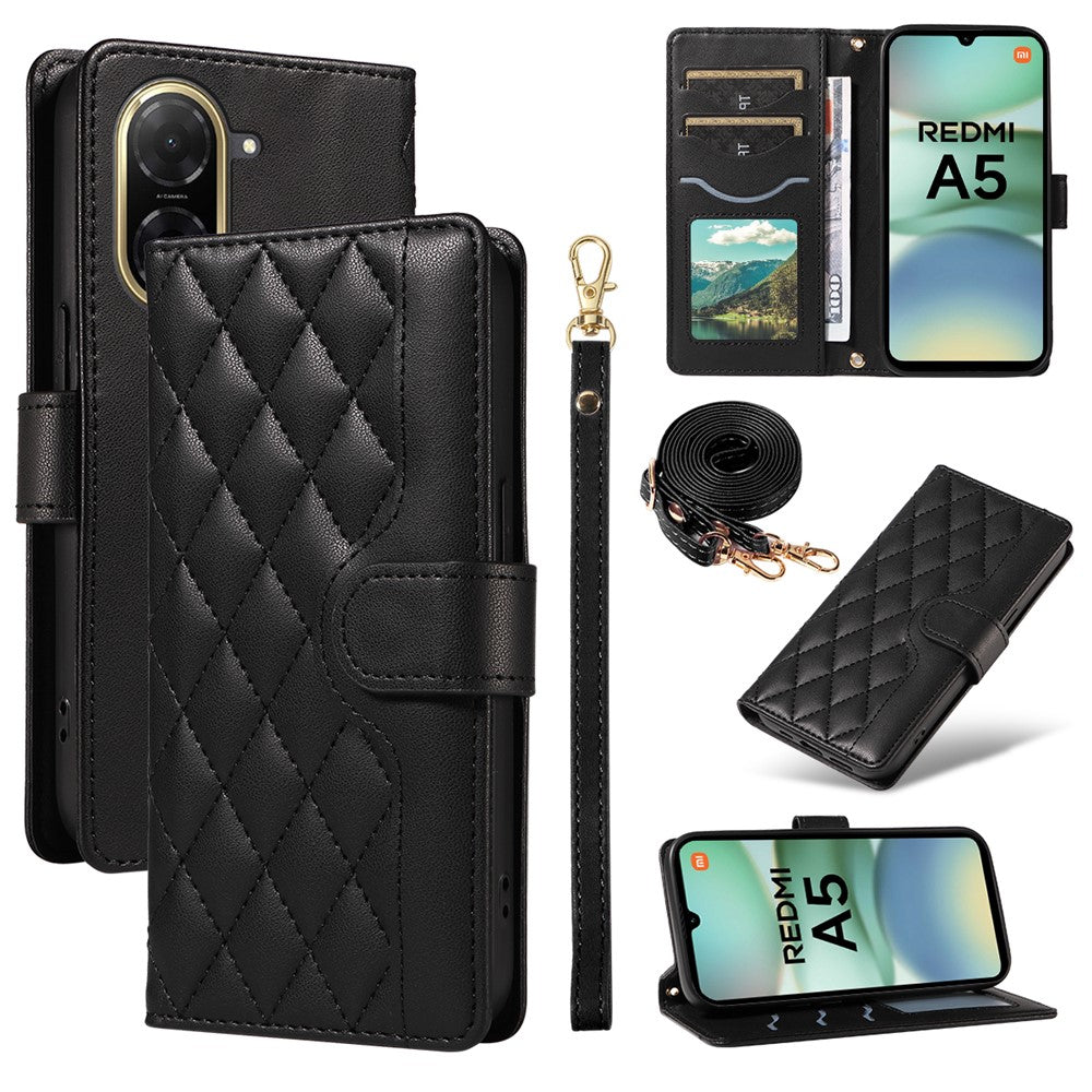 For Xiaomi Redmi A5 NFC (EU) (173.45mm) Wallet Case Rhombus Leather Phone Cover with Strap