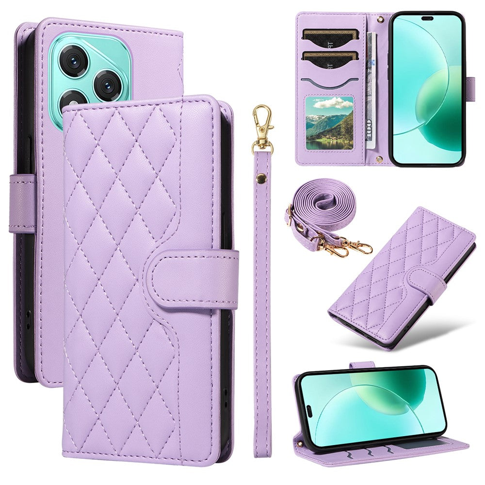 For Honor 400 Lite 5G Wallet Case Rhombus Leather Phone Cover with Strap