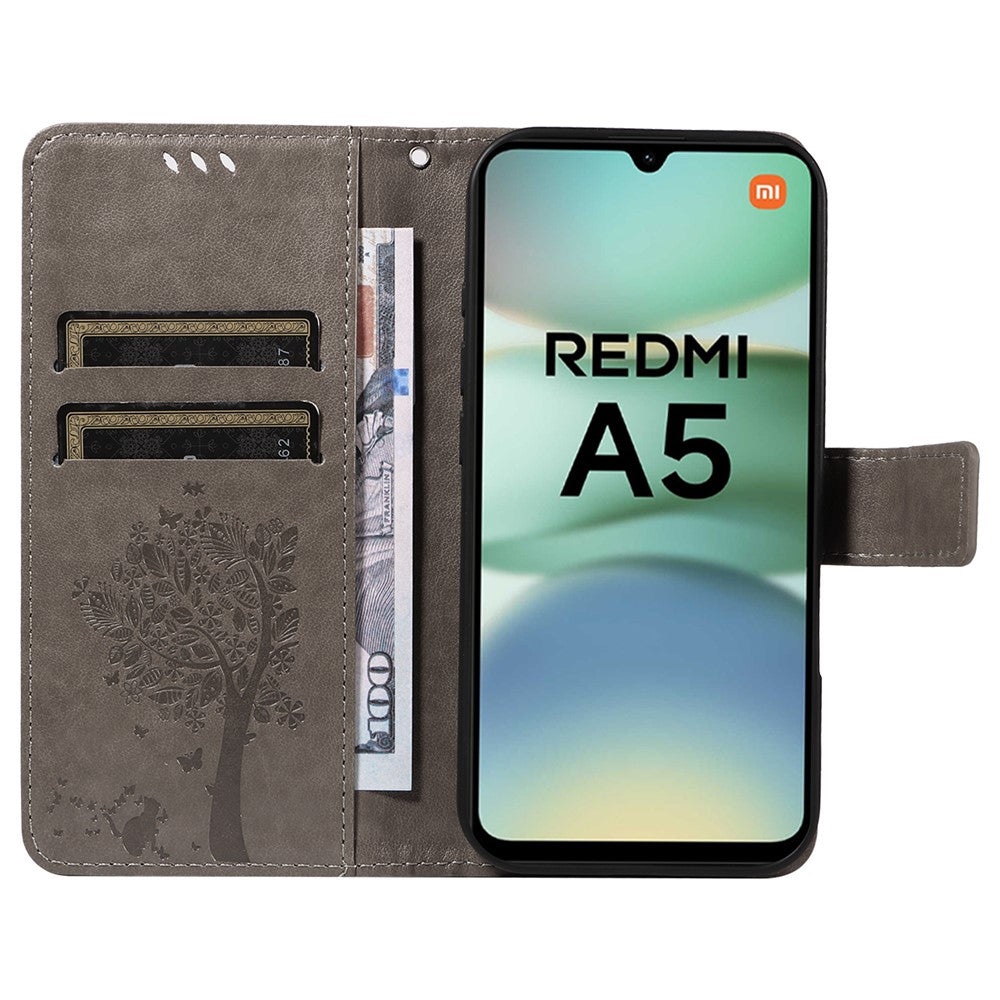 For Xiaomi Redmi A5 NFC (EU) (173.45mm) Phone Case with Stand Cat Tree Pattern Leather Wallet Mobile Cover