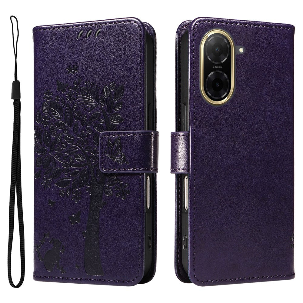 For Xiaomi Redmi A5 NFC (EU) (173.45mm) Phone Case with Stand Cat Tree Pattern Leather Wallet Mobile Cover