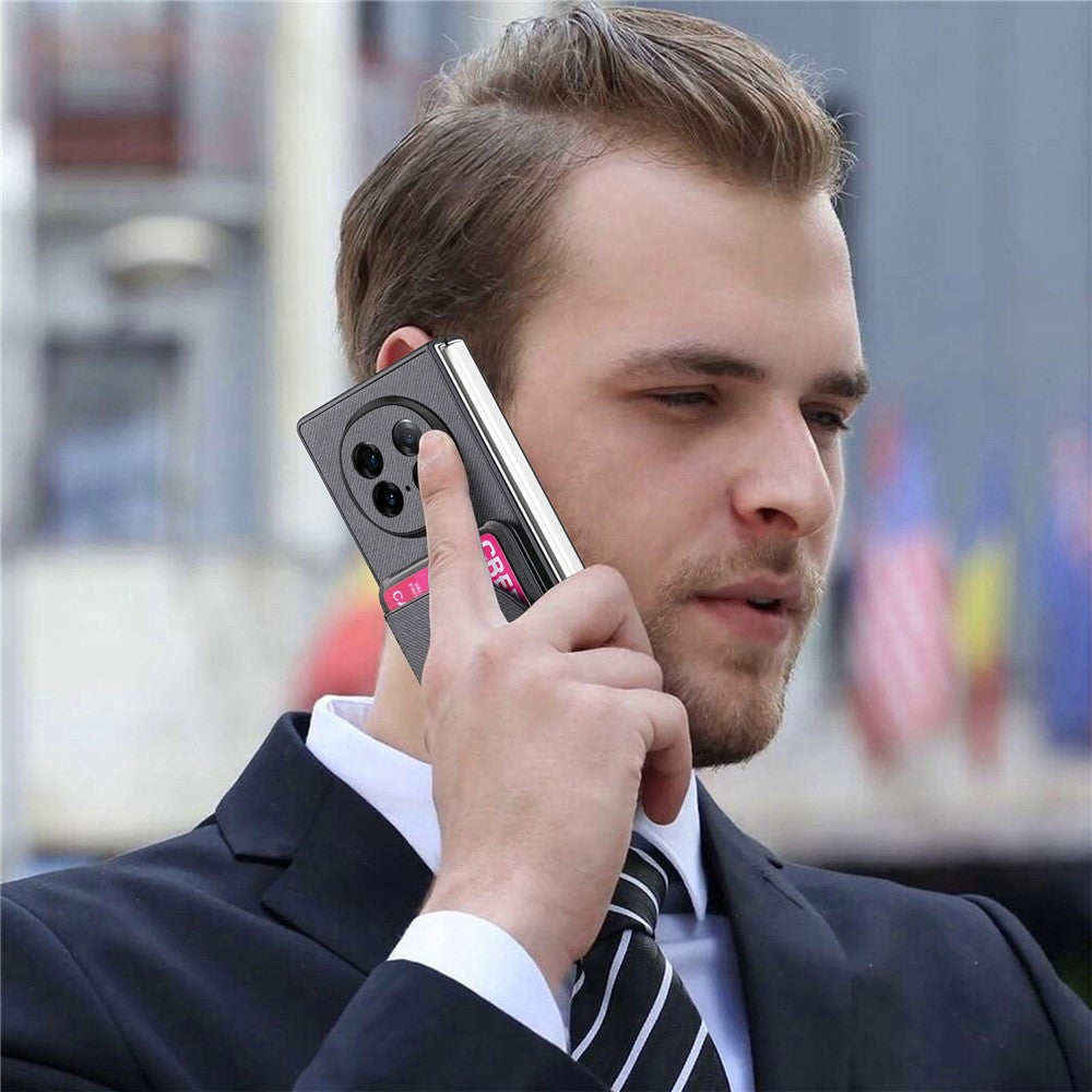 For Oppo Find N5 5G Magnetic Case Kickstand Denim Texture Leather Back Cover with Detachable Card Bag