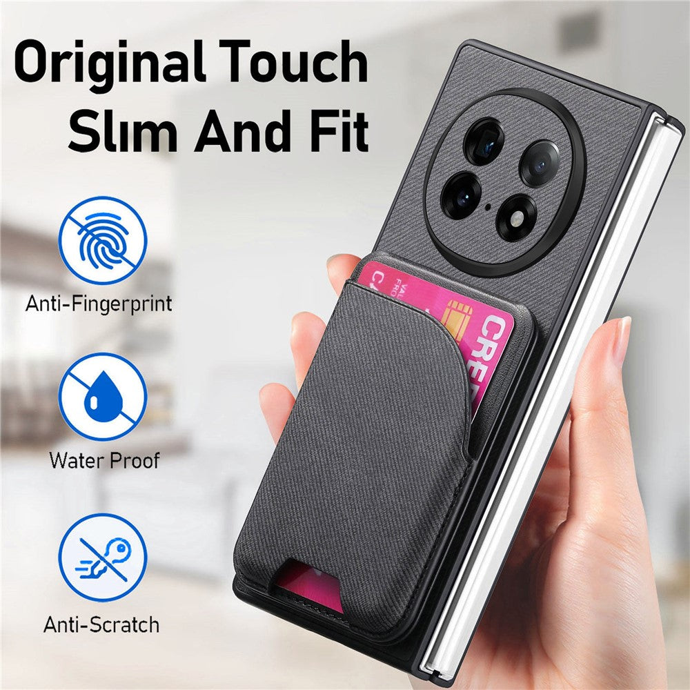 For Oppo Find N5 5G Magnetic Case Kickstand Denim Texture Leather Back Cover with Detachable Card Bag