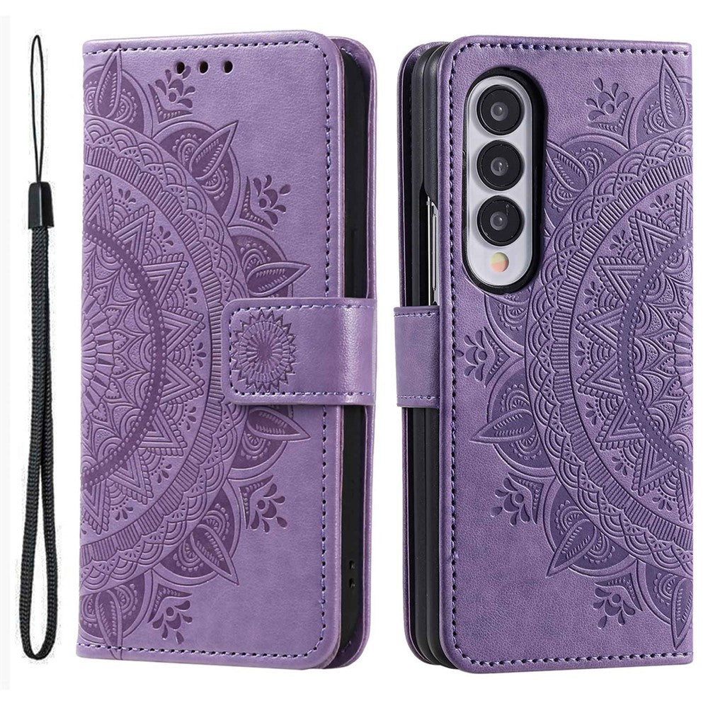 For Samsung Galaxy Z Fold4 5G Mandala Flower Pattern Imprinted Wallet Case PU Leather Stand Magnetic Flip Cover