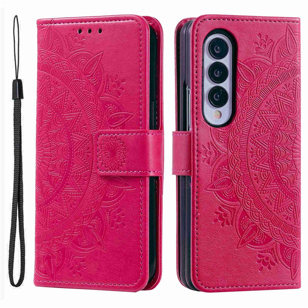 For Samsung Galaxy Z Fold4 5G Mandala Flower Pattern Imprinted Wallet Case PU Leather Stand Magnetic Flip Cover