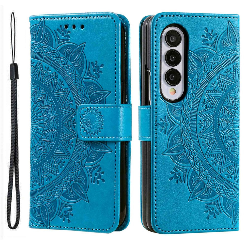 For Samsung Galaxy Z Fold4 5G Mandala Flower Pattern Imprinted Wallet Case PU Leather Stand Magnetic Flip Cover