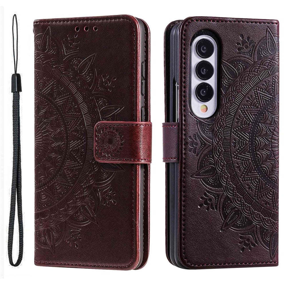 For Samsung Galaxy Z Fold4 5G Mandala Flower Pattern Imprinted Wallet Case PU Leather Stand Magnetic Flip Cover