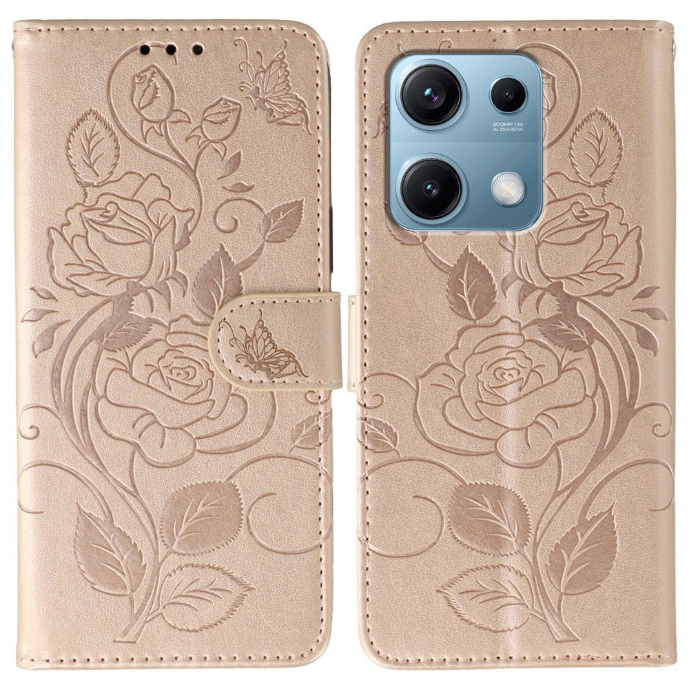 For Xiaomi Redmi Note 14S 4G / Note 13 Pro 4G / Poco M6 Pro 4G Case Wallet Stand Imprinted Rose Butterfly PU Leather Phone Cover