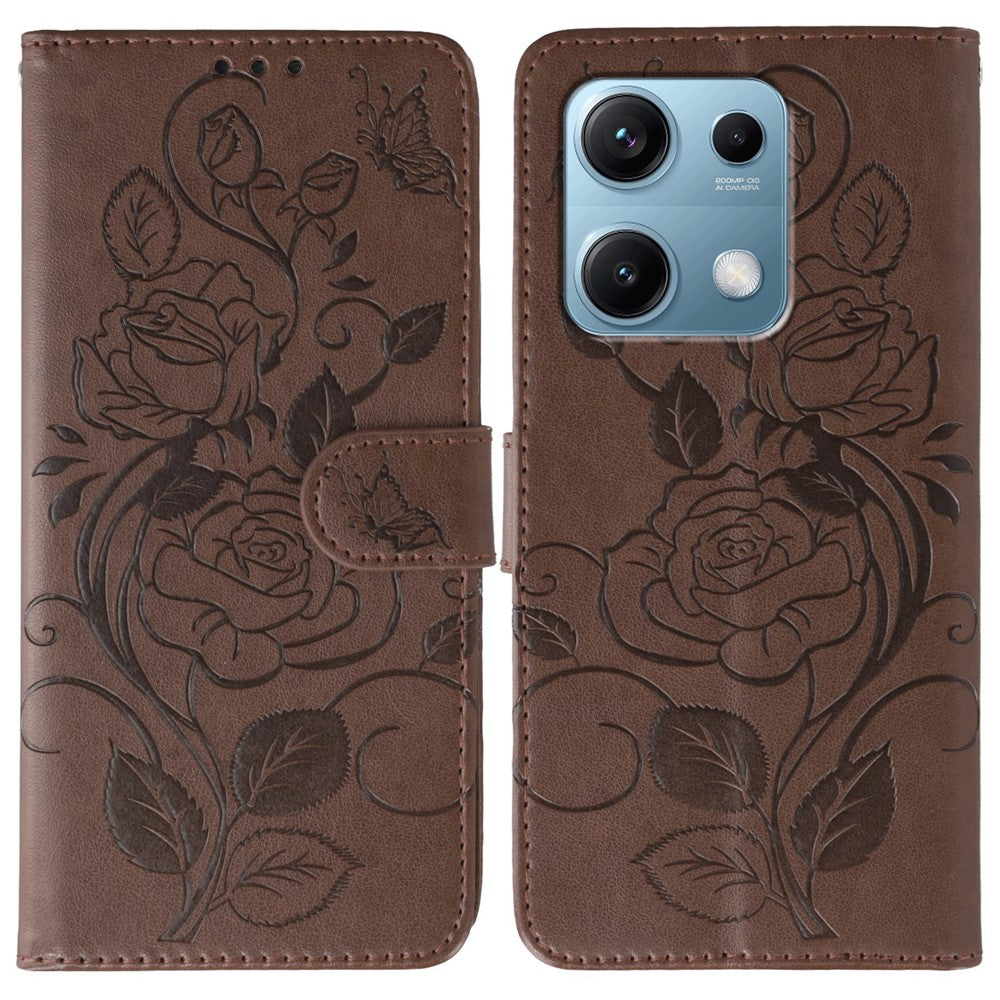 For Xiaomi Redmi Note 14S 4G / Note 13 Pro 4G / Poco M6 Pro 4G Case Wallet Stand Imprinted Rose Butterfly PU Leather Phone Cover