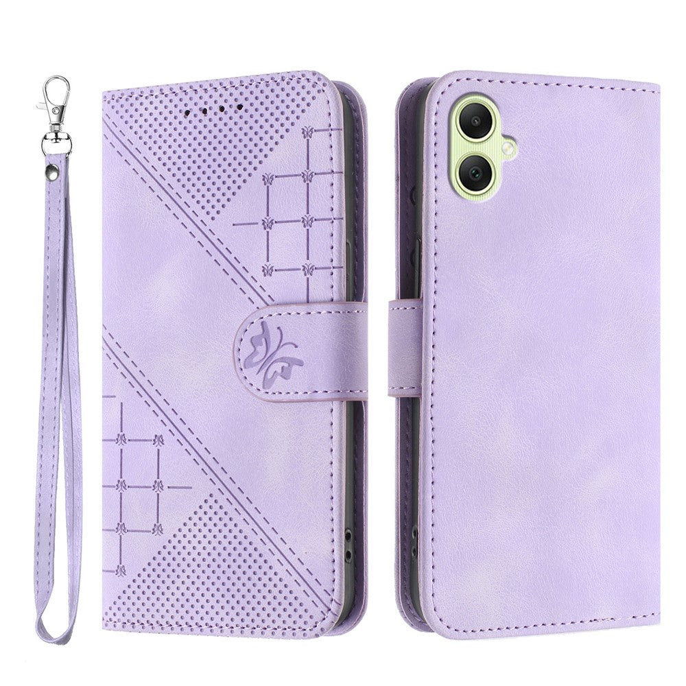 Til Samsung Galaxy A06 5G / Galaxy A06 4G Pung Etui i Læder med Sommerfugleblomst-præg og Rem