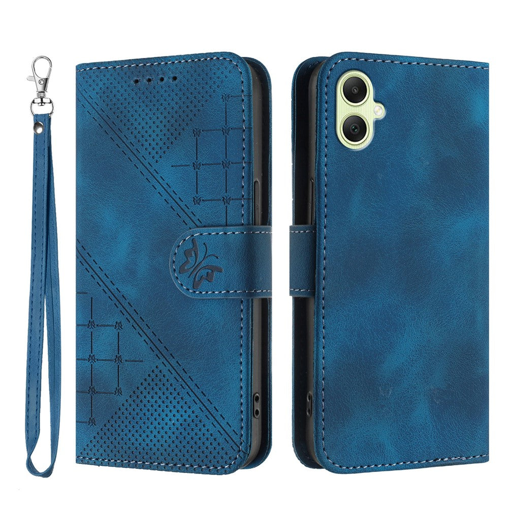 Til Samsung Galaxy A06 5G / Galaxy A06 4G Pung Etui i Læder med Sommerfugleblomst-præg og Rem