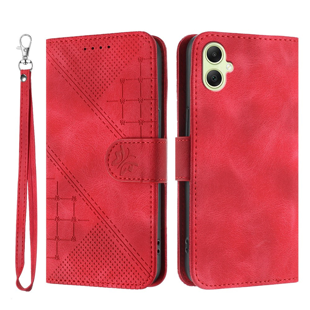 Til Samsung Galaxy A06 5G / Galaxy A06 4G Pung Etui i Læder med Sommerfugleblomst-præg og Rem