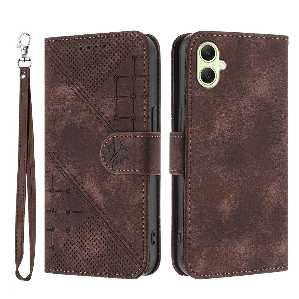 Til Samsung Galaxy A06 5G / Galaxy A06 4G Pung Etui i Læder med Sommerfugleblomst-præg og Rem