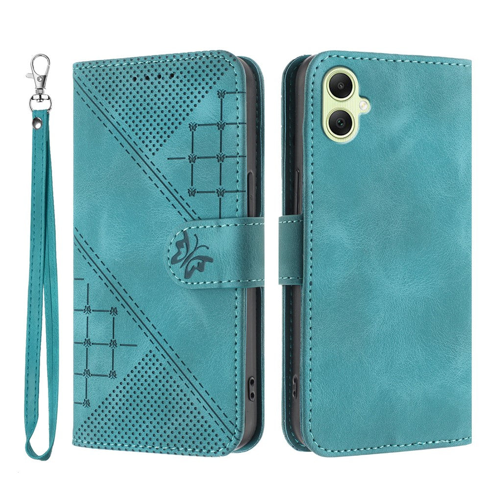 Til Samsung Galaxy A06 5G / Galaxy A06 4G Pung Etui i Læder med Sommerfugleblomst-præg og Rem